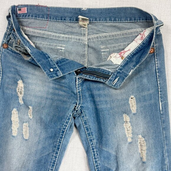 Y2K True Religion Ricky Super T Bootcut Jeans Distressed Light Wash USA Size 40 - Picture 4 of 10